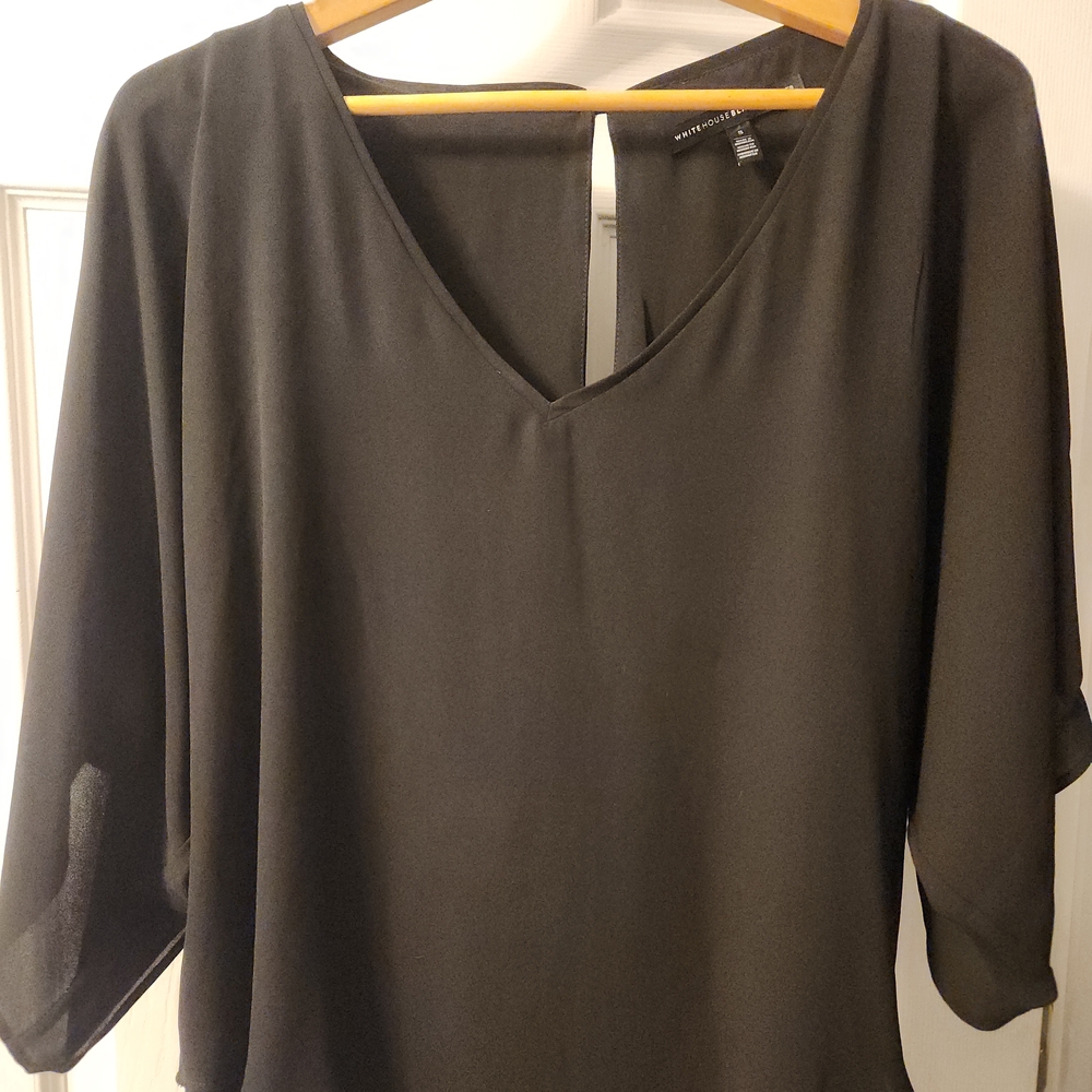 White House Black Market Black V-Neck Flutter Sleeve Women's Top